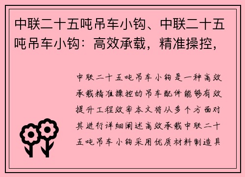 中联二十五吨吊车小钩、中联二十五吨吊车小钩：高效承载，精准操控，提升工程效率