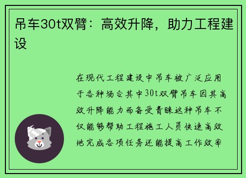 吊车30t双臂：高效升降，助力工程建设