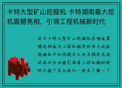 卡特大型矿山挖掘机 卡特湖南最大挖机震撼亮相，引领工程机械新时代