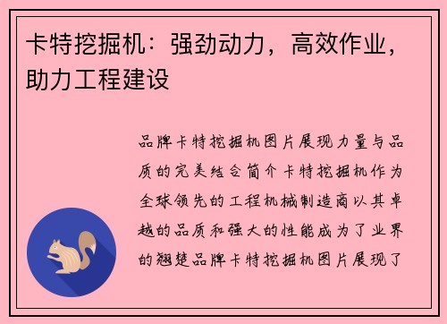 卡特挖掘机：强劲动力，高效作业，助力工程建设